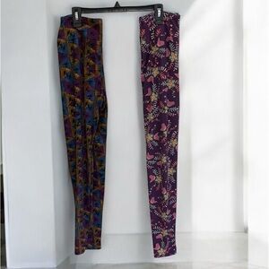 Lularoe one size (2 pair) Geometric Patterned Leggings and Bird Print Leggings
